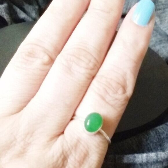 Dainty Minimalist Boho - Feminine Green Jade 9.25 Thumb or Index Finger Ring - Picture 2 of 6